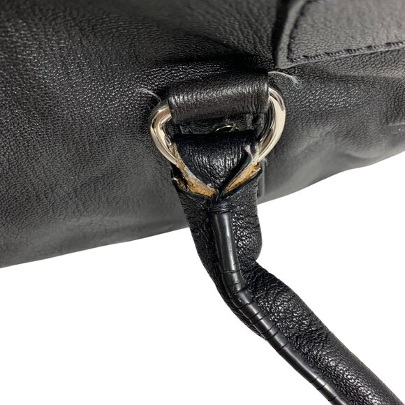 MICHAEL KORS Hamilton Black Leather Shoulder Handbag Silver Tone Lock/Key FLAW - Picture 7 of 13